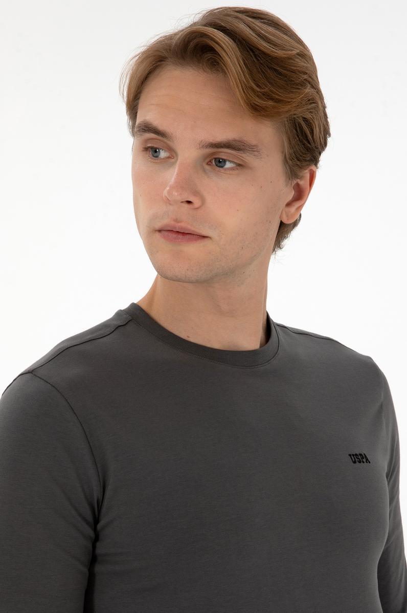 Erkek Slim Fit Bisiklet Yaka Grı Süprem Basic Sweatshirt