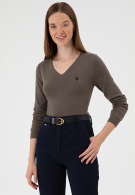 Kadın Vizon V Yaka Basic Kazak - 50313590102