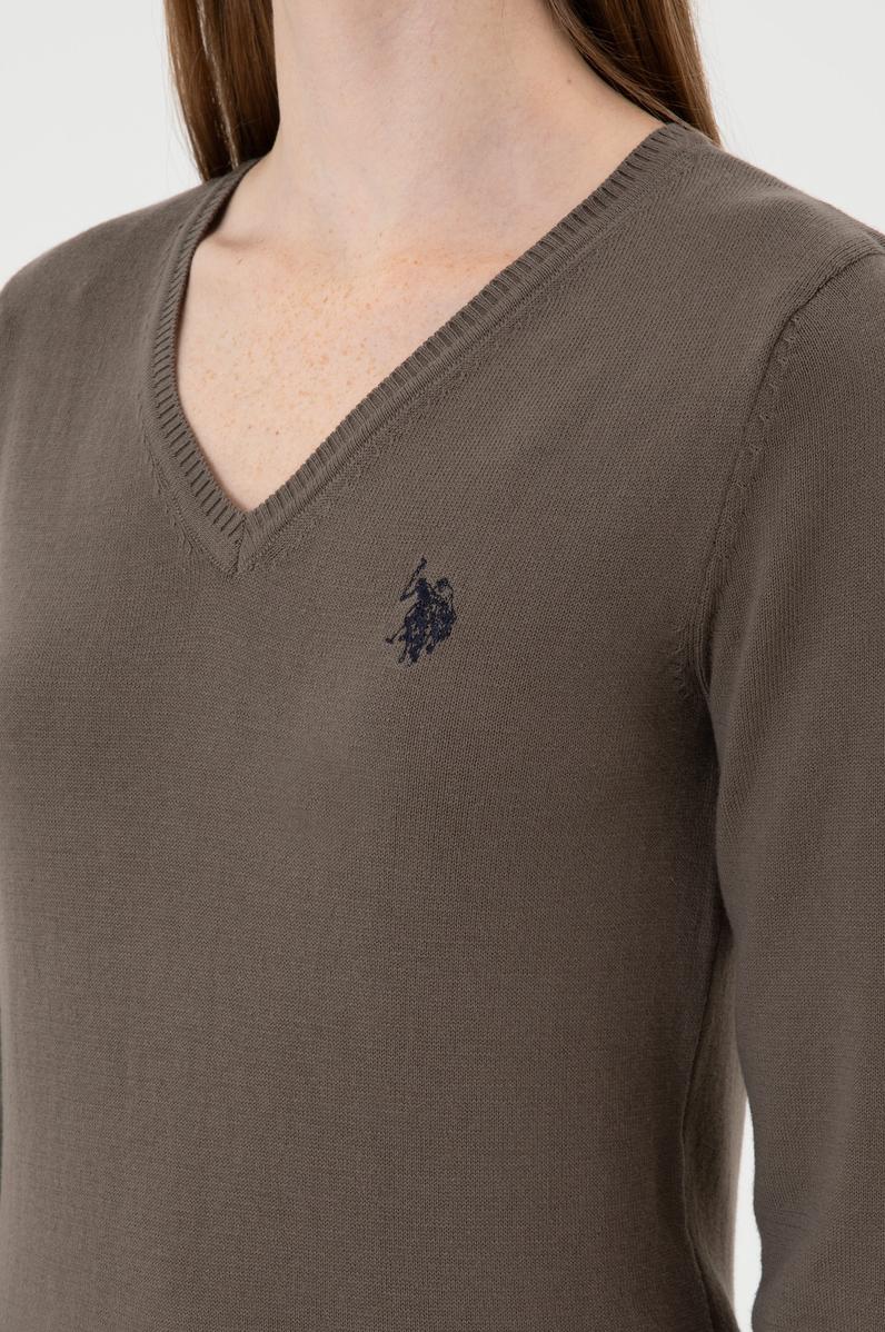 Kadın Vizon V Yaka Basic Kazak