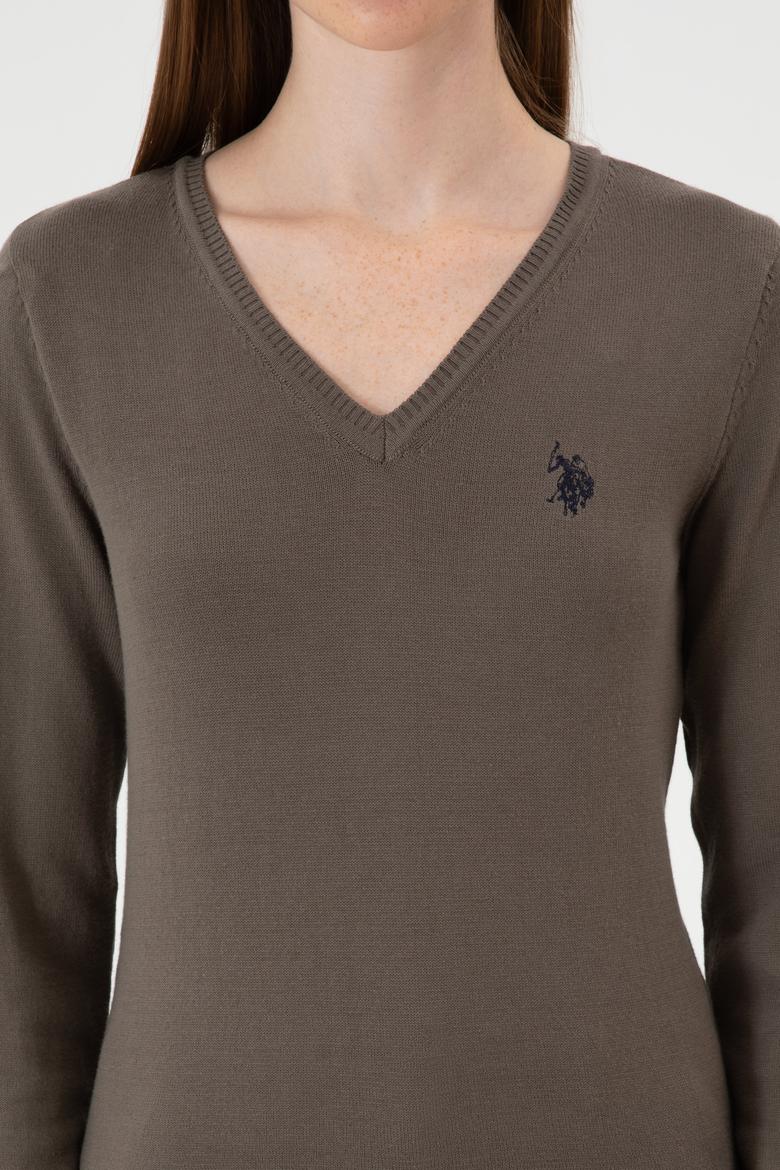 Kadın Vizon V Yaka Basic Kazak - 50313590102