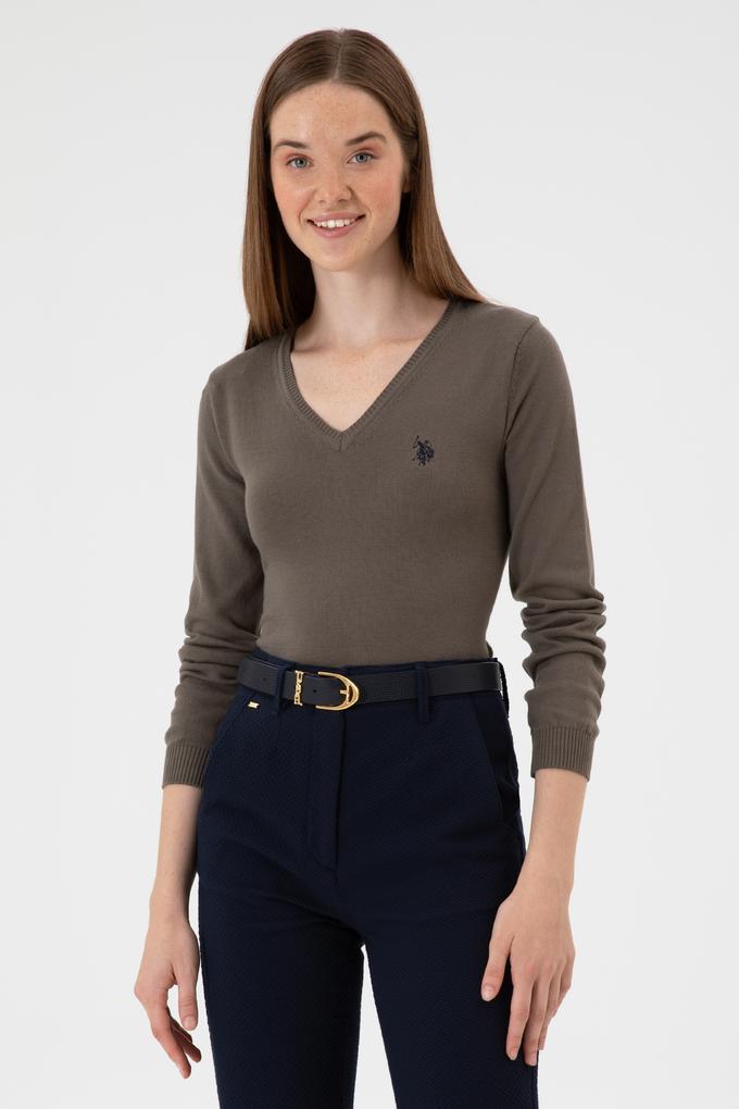 Kadın Vizon V Yaka Basic Kazak