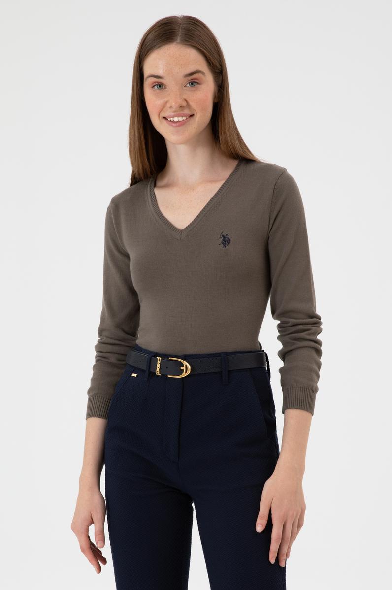 Kadın Vizon V Yaka Basic Kazak