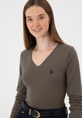 Kadın Vizon V Yaka Basic Kazak - 50313590102