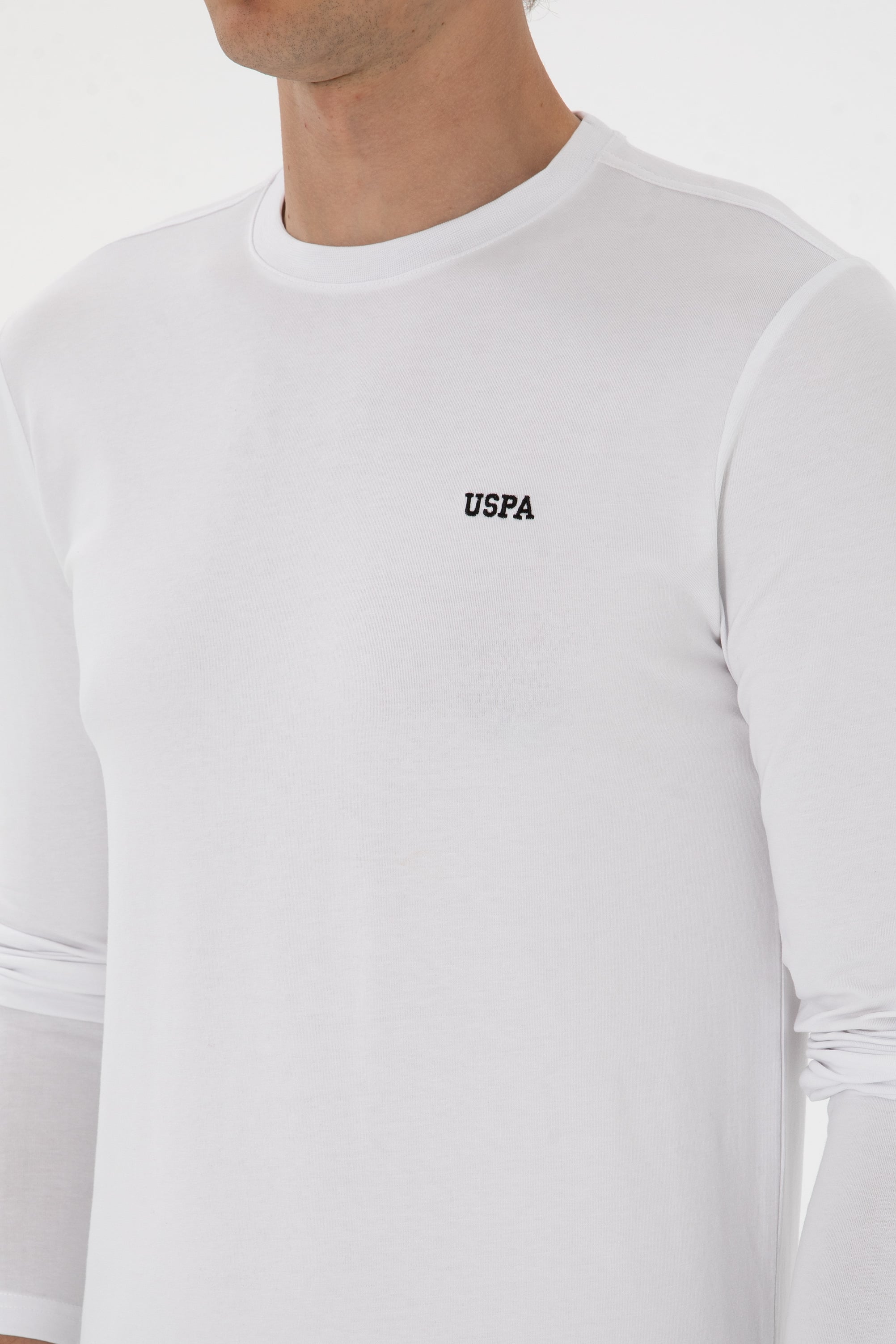 Erkek Slim Fit Bisiklet Yaka Beyaz Süprem Basic Sweatshirt