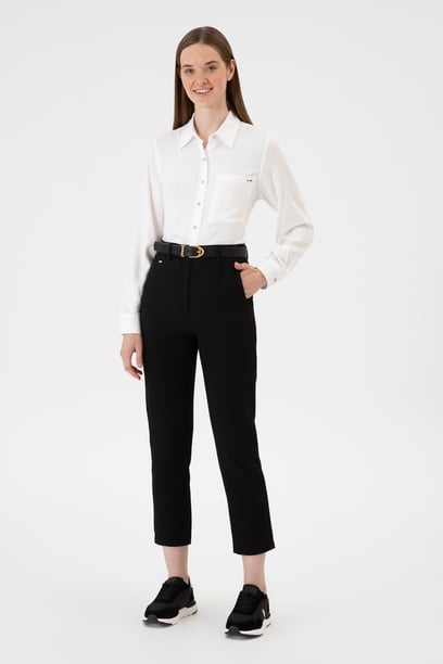 Kadın Siyah Carrot High Waist Fit Kanvas Pantolon