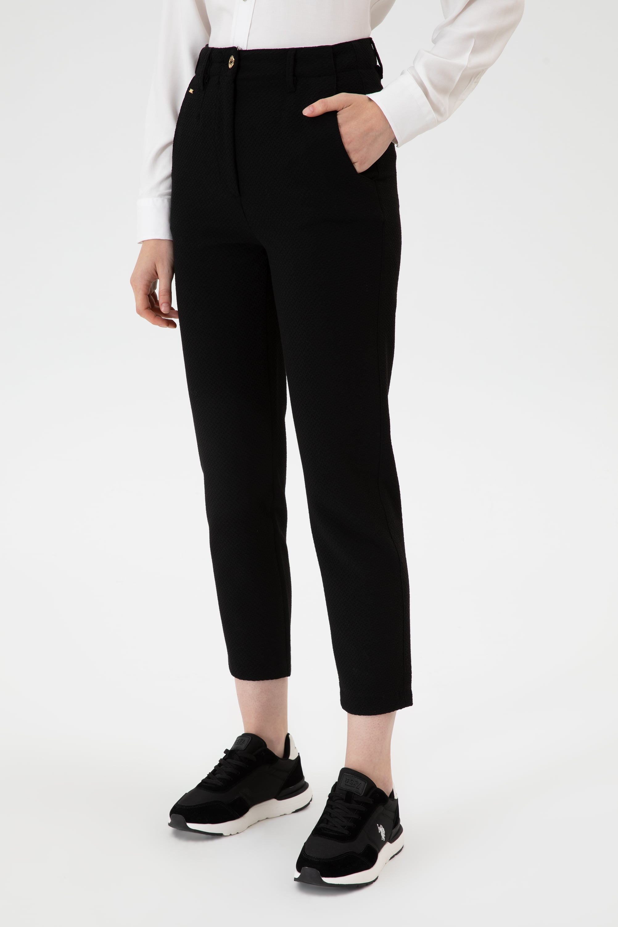 Kadın Siyah Carrot High Waist Fit Kanvas Pantolon - Image 2