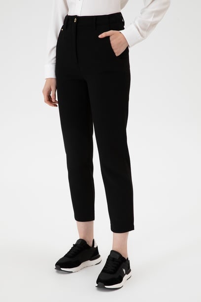 Kadın Siyah Carrot High Waist Fit Kanvas Pantolon
