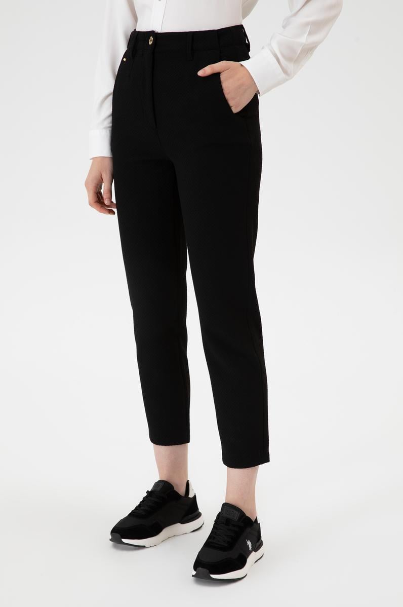 Kadın Siyah Carrot High Waist Fit Kanvas Pantolon