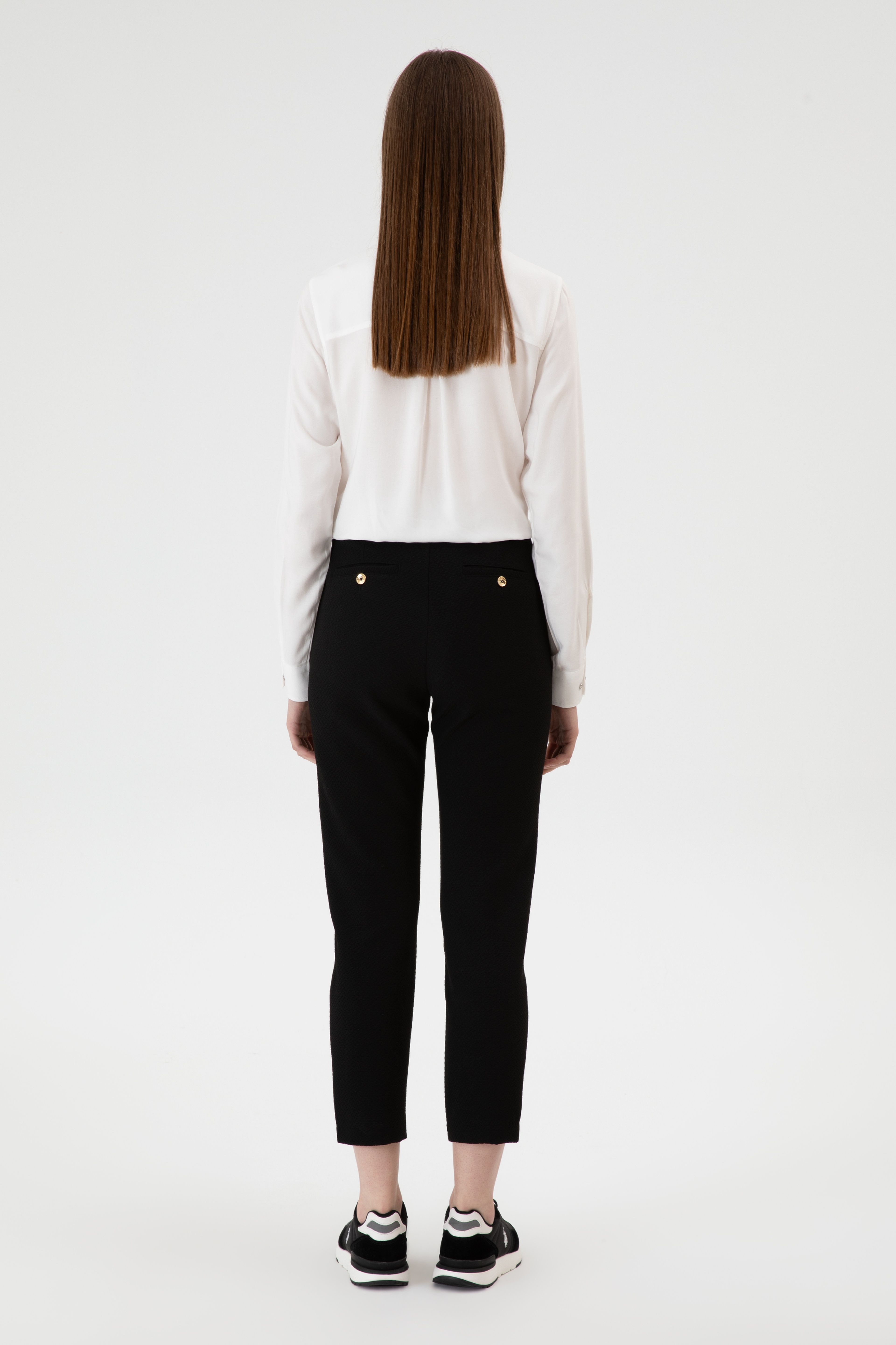 Kadın Siyah Carrot High Waist Fit Kanvas Pantolon - Image 4