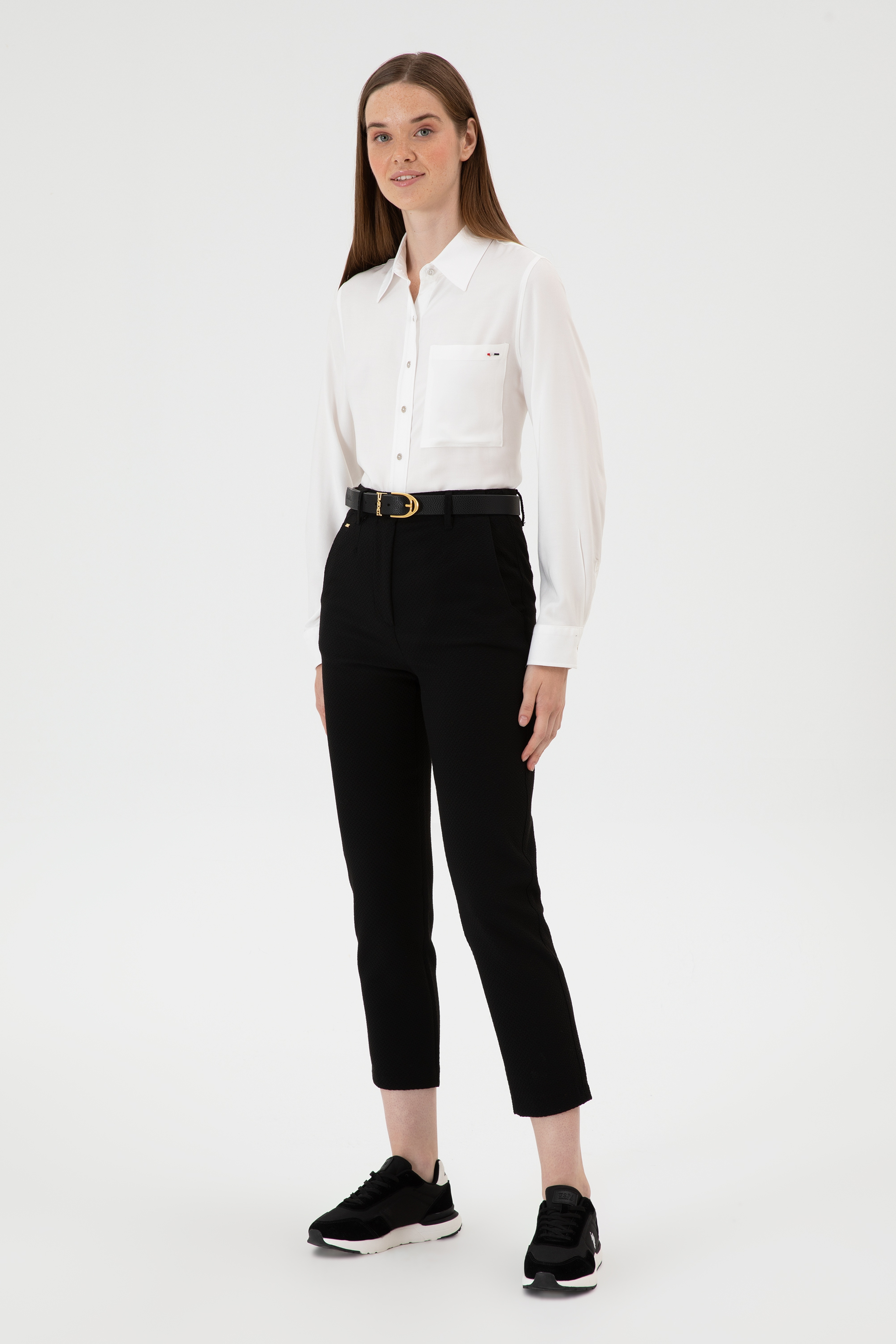 Kadın Siyah Carrot High Waist Fit Kanvas Pantolon - Image 3