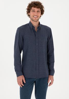 Erkek İndigo Uzun Kollu Basic Gömlek - 50316723145
