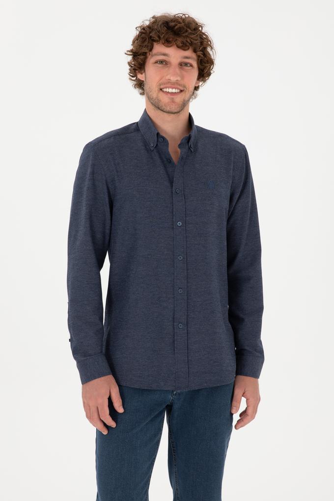 Erkek İndigo Uzun Kollu Basic Gömlek