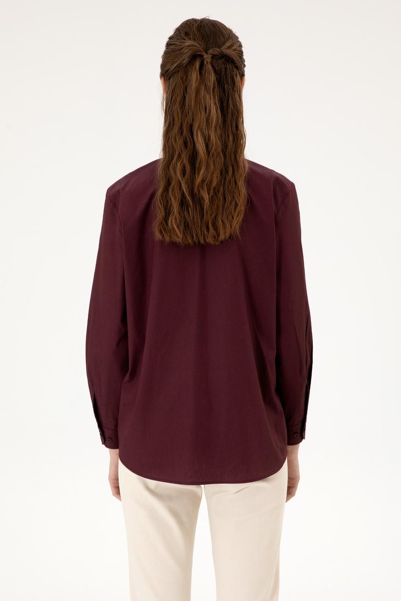 Kadın Bordo Uzun Kollu Gömlek - 50316699013