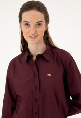Kadın Bordo Uzun Kollu Gömlek - 50316699013