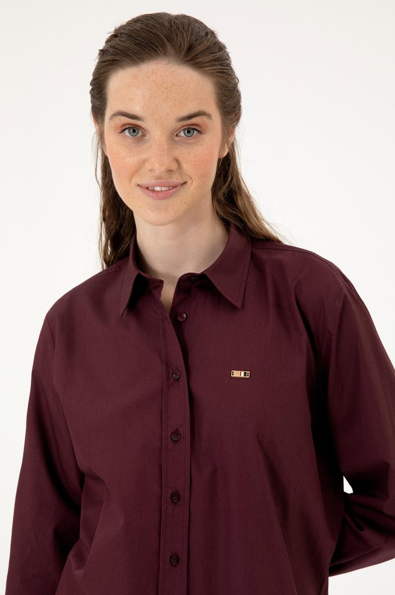 Kadın Bordo Uzun Kollu Gömlek