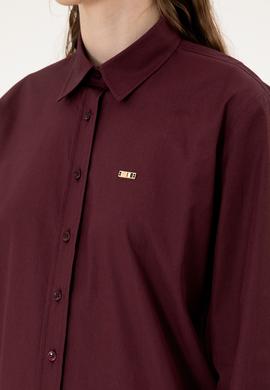 Kadın Bordo Uzun Kollu Gömlek - 50316699013