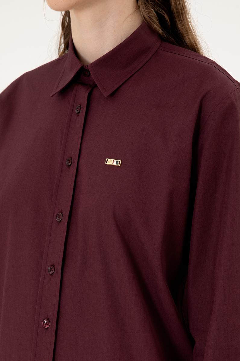 Kadın Bordo Uzun Kollu Gömlek