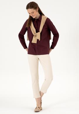 Kadın Bordo Uzun Kollu Gömlek - 50316699013