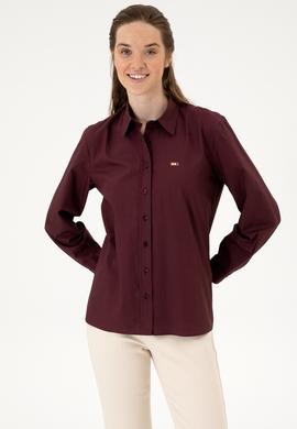 Kadın Bordo Uzun Kollu Gömlek - 50316699013