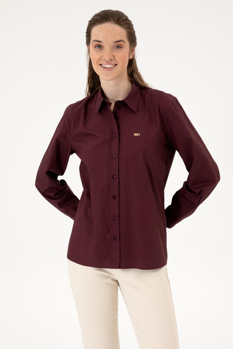 Kadın Bordo Uzun Kollu Gömlek - 50316699013