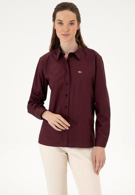 Kadın Bordo Uzun Kollu Gömlek - 50316699013