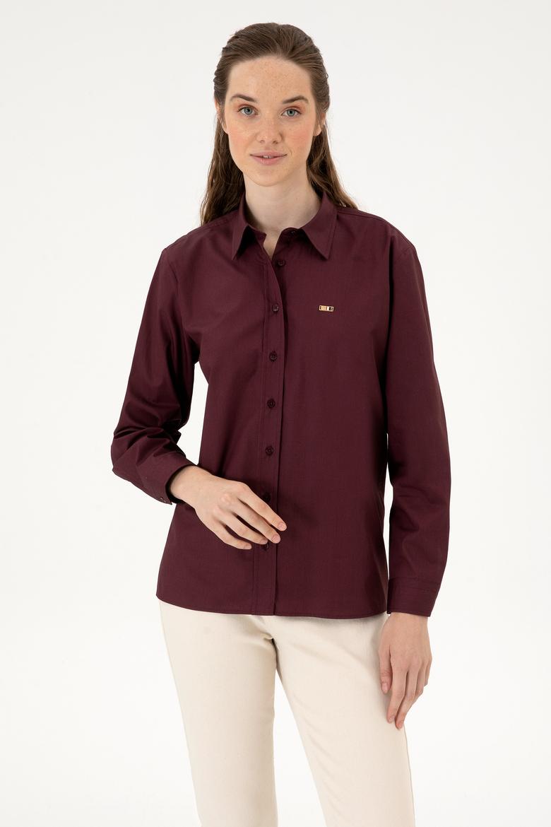 Kadın Bordo Uzun Kollu Gömlek