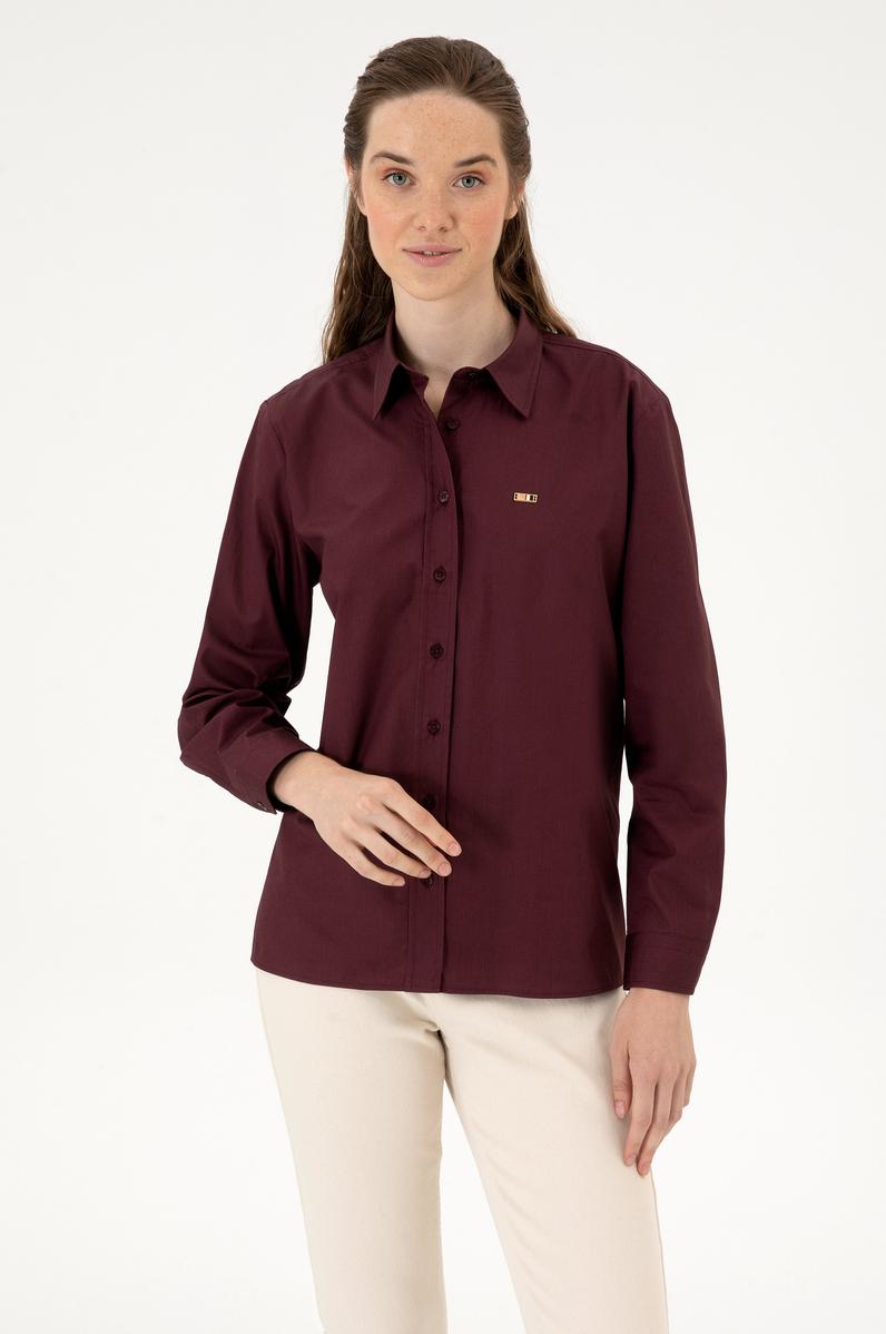 Kadın Bordo Uzun Kollu Gömlek