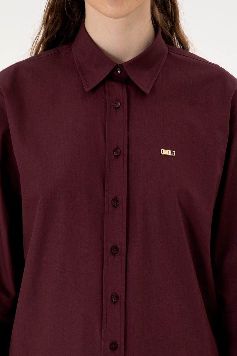 Kadın Bordo Uzun Kollu Gömlek - 50316699013
