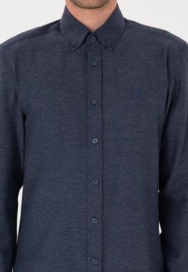 Erkek İndigo Uzun Kollu Basic Gömlek - 50316723145