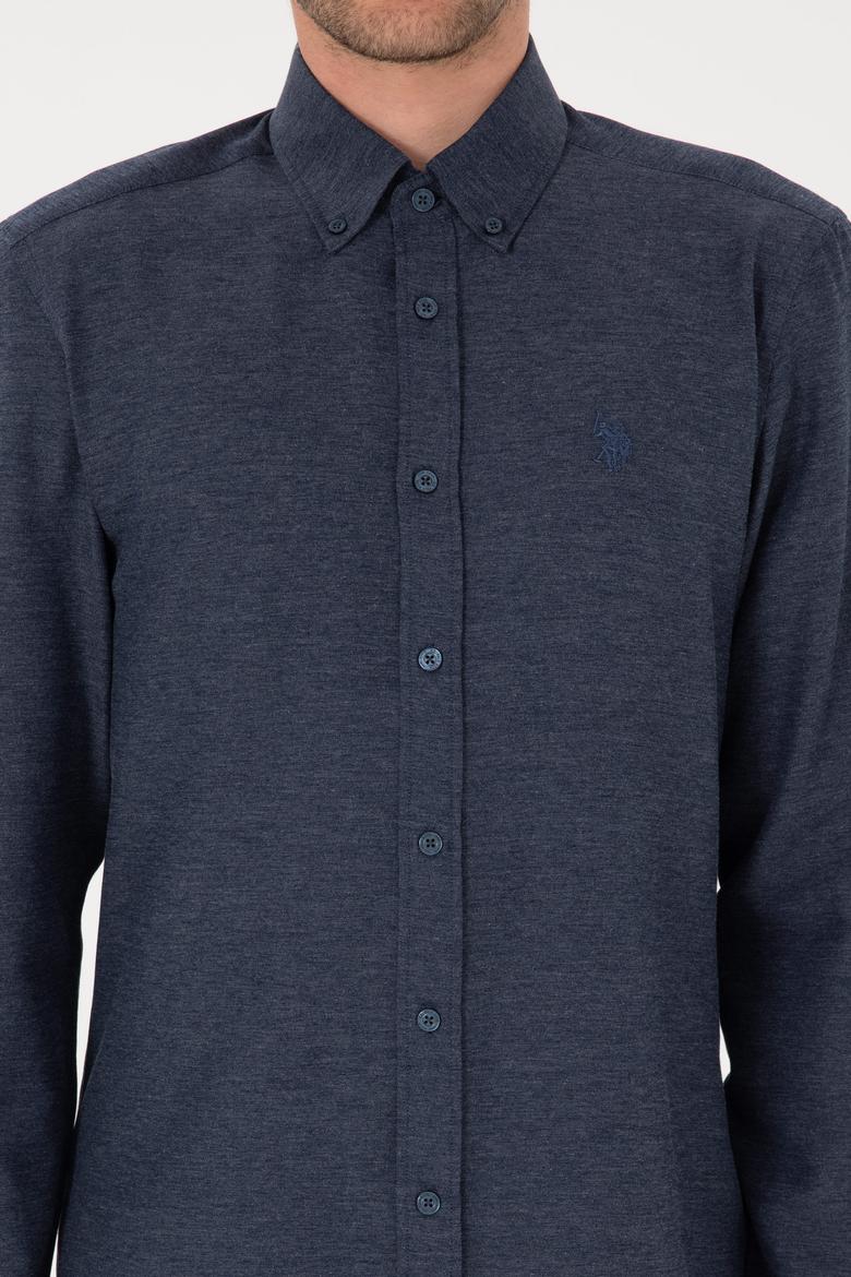 Erkek İndigo Uzun Kollu Basic Gömlek - 50316723145