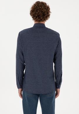 Erkek İndigo Uzun Kollu Basic Gömlek - 50316723145