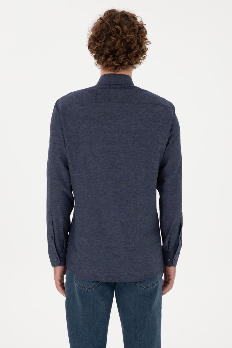 Erkek İndigo Uzun Kollu Basic Gömlek - 50316723145