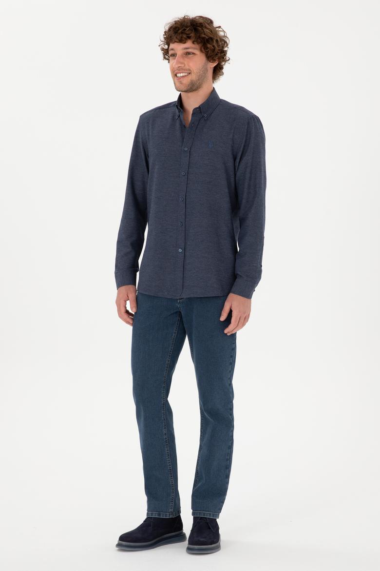 Erkek İndigo Uzun Kollu Basic Gömlek - 50316723145