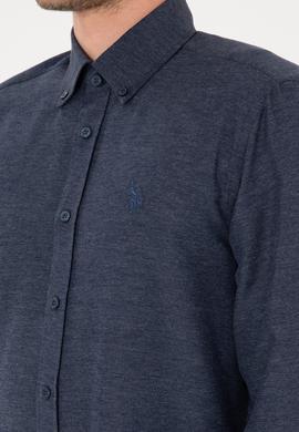 Erkek İndigo Uzun Kollu Basic Gömlek - 50316723145