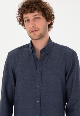 Erkek İndigo Uzun Kollu Basic Gömlek - 50316723145