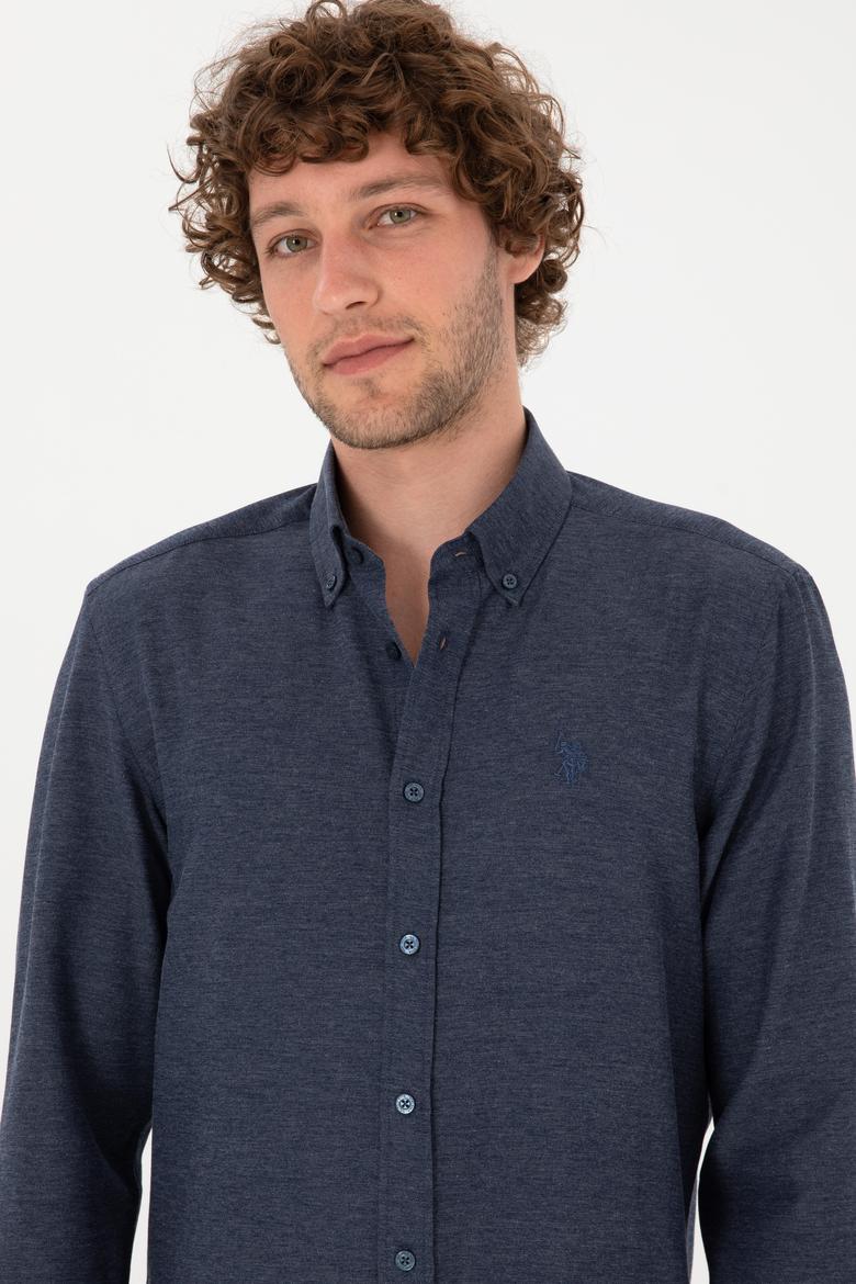 Erkek İndigo Uzun Kollu Basic Gömlek - 50316723145