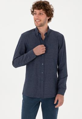 Erkek İndigo Uzun Kollu Basic Gömlek - 50316723145