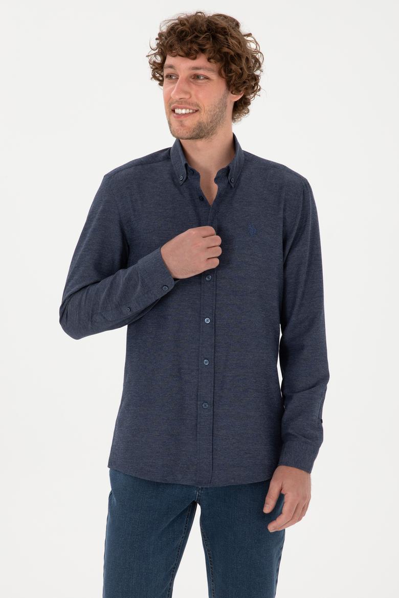 Erkek İndigo Uzun Kollu Basic Gömlek - 50316723145