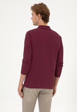 Erkek Regular Fit Polo Yaka Koyu Bordo Basic Sweatshirt - 50313772147