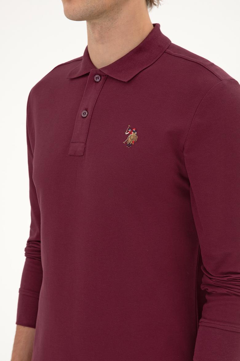 Erkek Regular Fit Polo Yaka Koyu Bordo Basic Sweatshirt - 50313772147