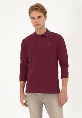 Erkek Regular Fit Polo Yaka Koyu Bordo Basic Sweatshirt - 50313772147