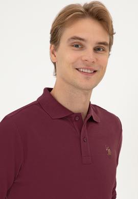 Erkek Regular Fit Polo Yaka Koyu Bordo Basic Sweatshirt - 50313772147