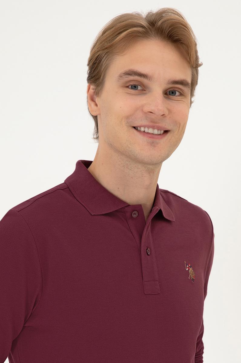 Erkek Regular Fit Polo Yaka Koyu Bordo Basic Sweatshirt