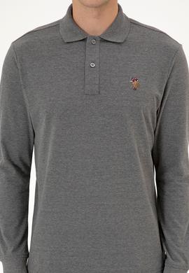 Erkek Regular Fit Polo Yaka Antrasit Melanj Basic Sweatshirt - 50313772046