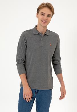 Erkek Regular Fit Polo Yaka Antrasit Melanj Basic Sweatshirt - 50313772046