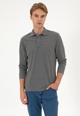 Erkek Regular Fit Polo Yaka Antrasit Melanj Basic Sweatshirt - 50313772046