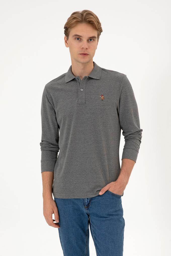 Erkek Regular Fit Polo Yaka Antrasit Melanj Basic Sweatshirt