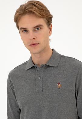 Erkek Regular Fit Polo Yaka Antrasit Melanj Basic Sweatshirt - 50313772046