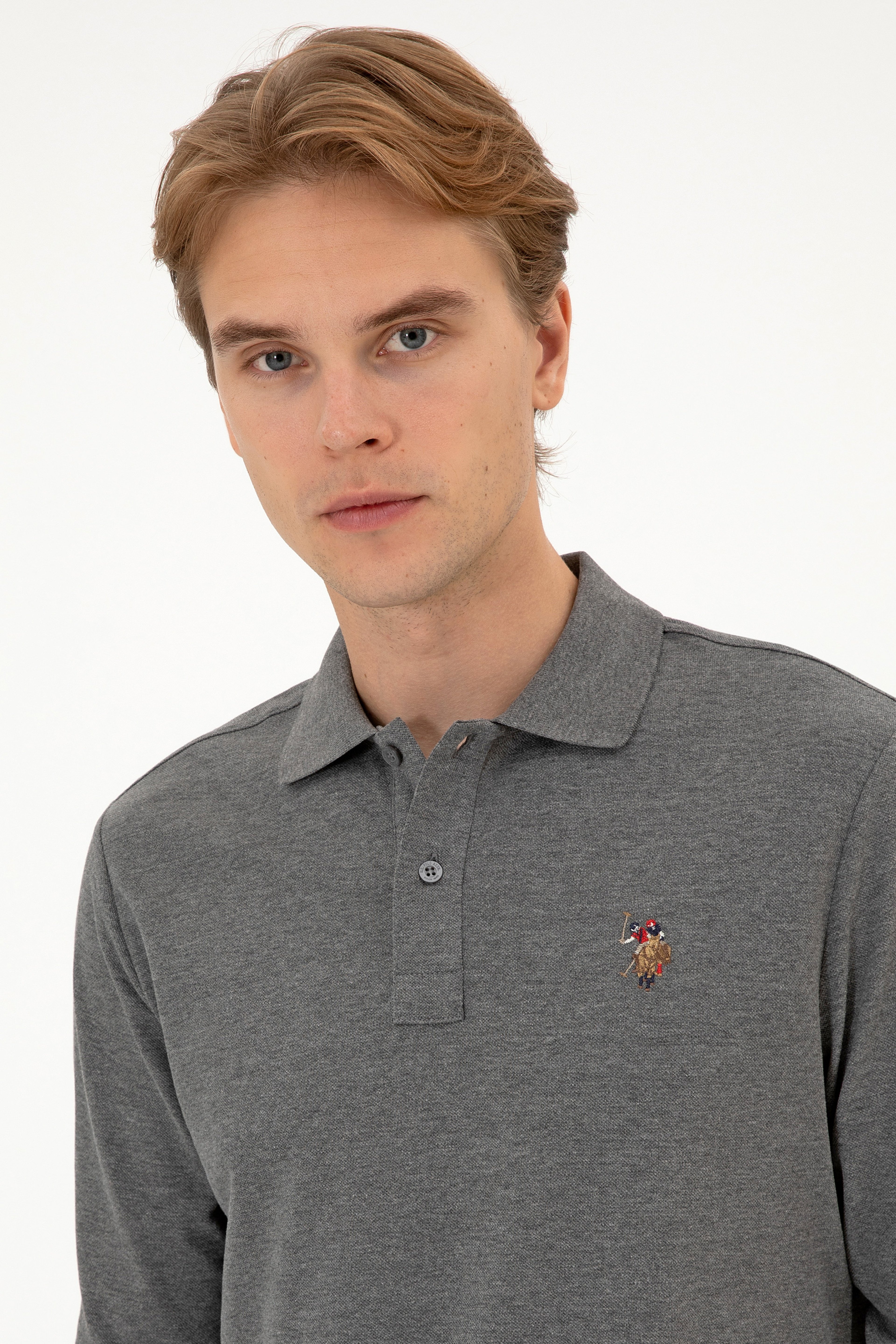 Erkek Regular Fit Polo Yaka Antrasit Melanj Basic Sweatshirt - Image 2
