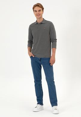 Erkek Regular Fit Polo Yaka Antrasit Melanj Basic Sweatshirt - 50313772046